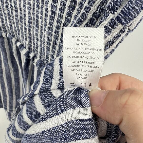Rails Angelina Dress Boracay Striped Blue White‎ Mini Smocked Linen Size Small - Picture 11 of 12
